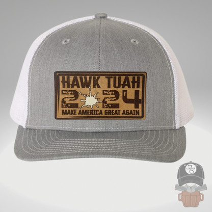 HAWK TUAH 2024 Make America Great Again Leather Patch Hat